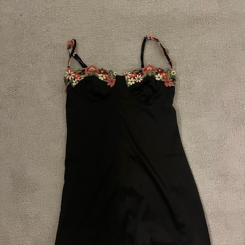 Otherwild Black Mini Dress with Floral Accents